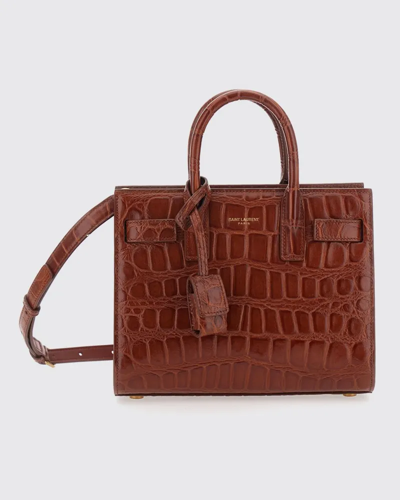 Saint Laurent Sac De Jour Mini-Handtasche von aus Kalbsleder mit Kroko-Prägung Braun