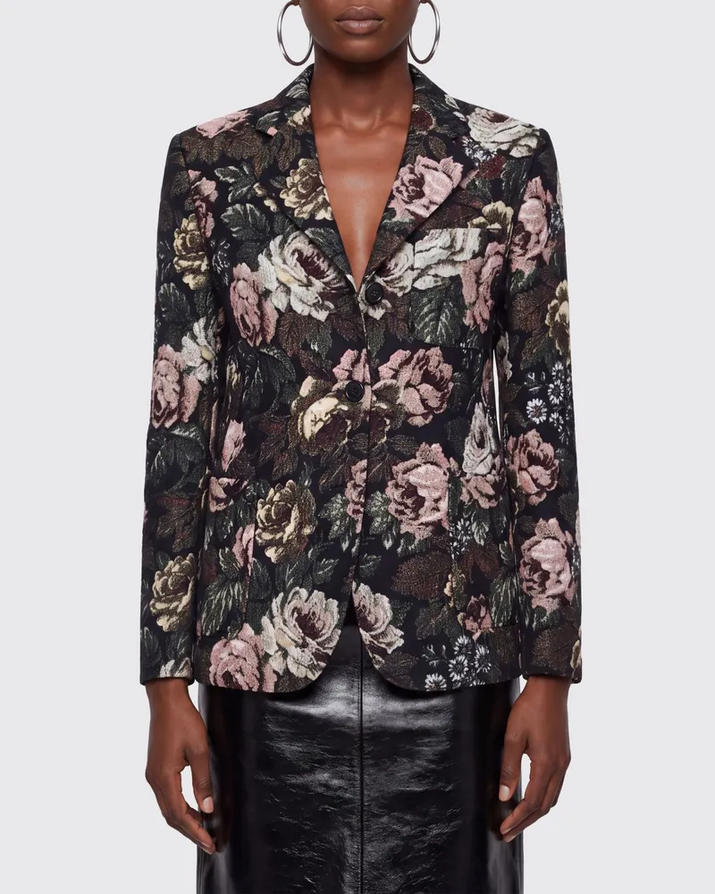Dries van Noten Cropped-Blazer aus Blumen-Jacquard mit fallendem Revers Schwarz