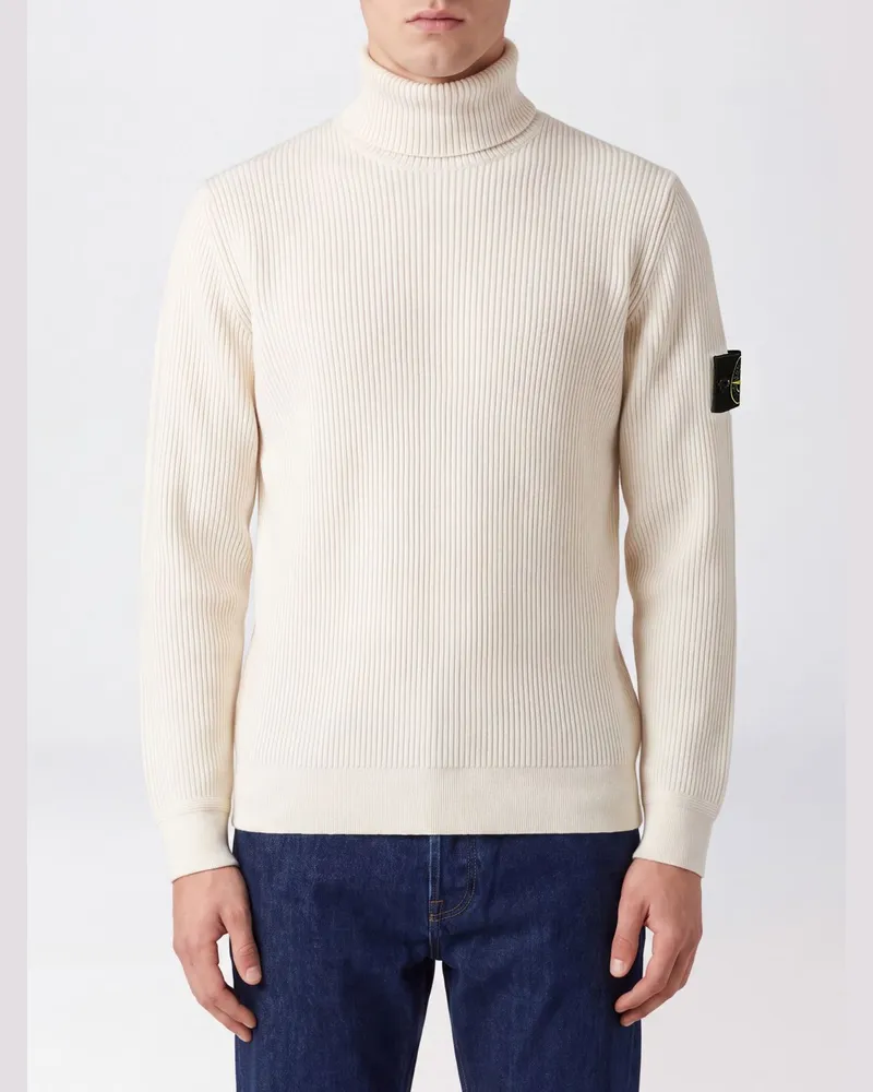 Stone Island Schmal geschnittener Woll-Rollkragenpullover mit Compass-Logo Weiß