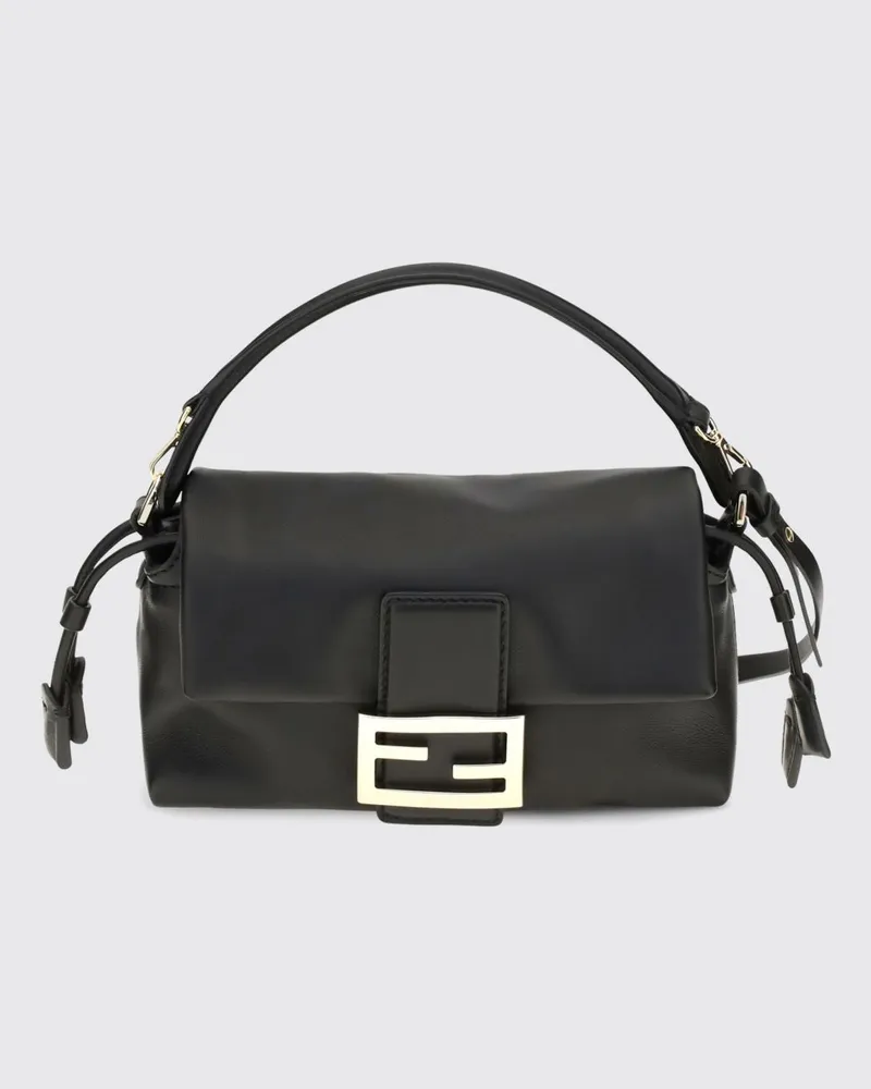 Fendi Baguette Minitasche aus Nappaleder mit Kordelzugverschluss und FF-Logo Schwarz