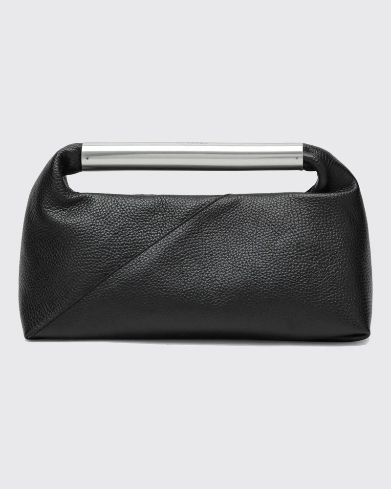 Maison Margiela Handtasche aus genarbtem Kalbsleder mit metallischem Griff Schwarz