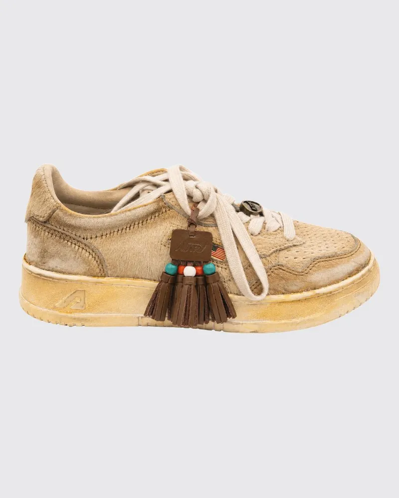 AUTRY Medalist Low Super Vintage zweifarbige Leder-Sneaker mit Used-Effekt Beige