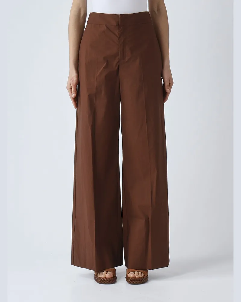 Twin-Set Palazzo-Hose aus Stretch-Baumwolle Kaffee