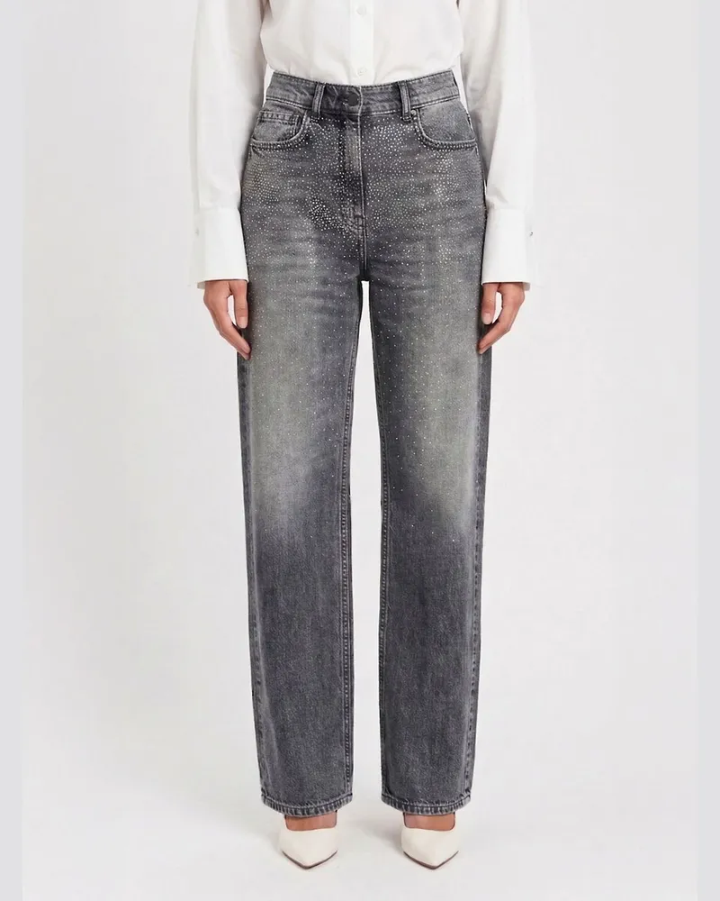 Twin-Set Straight Jeans aus Denim mit Strass Grau