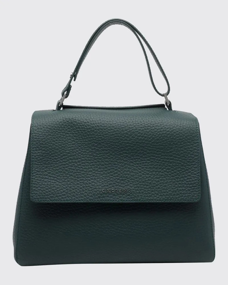 Orciani Mittelgroße Handtasche Sveva aus gehämmertem Leder mit Metalllogo Grün