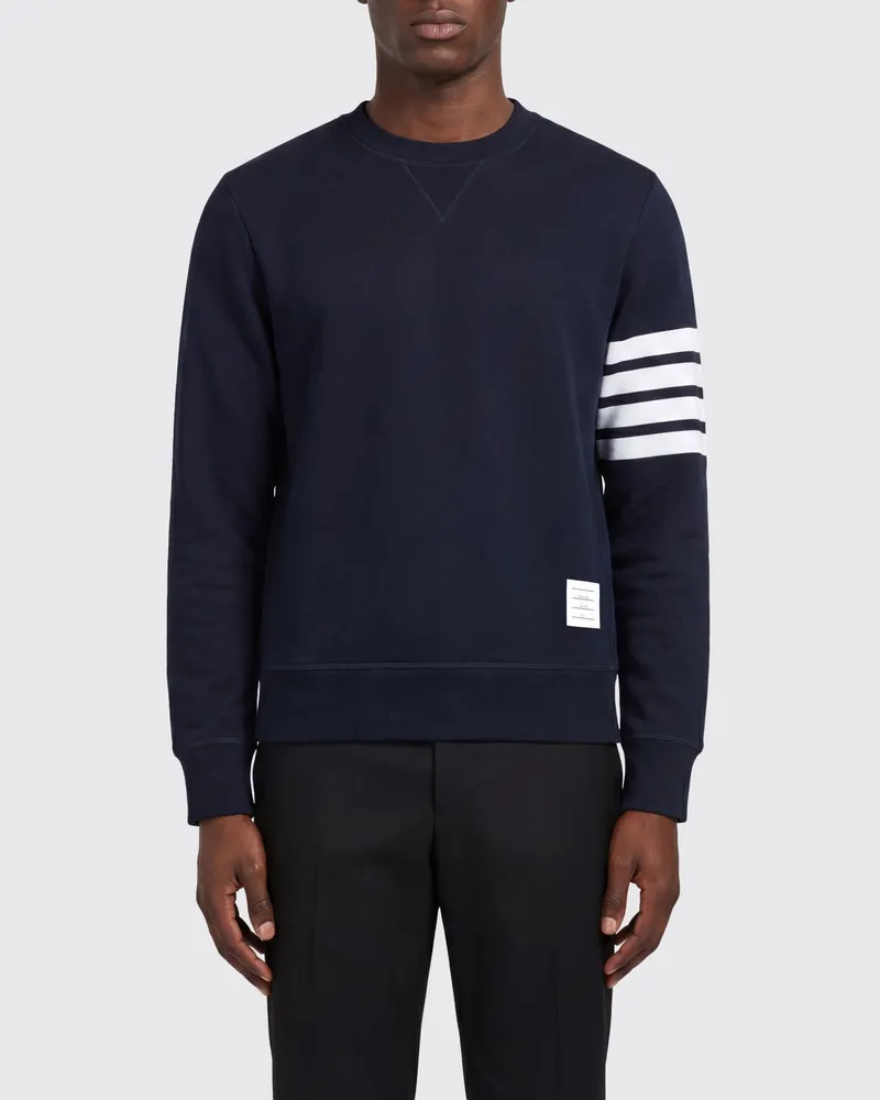 Thom Browne Schmal geschnittenes Rundhals-Sweatshirt aus Baumwolle mit Streifen-Motiv Blau
