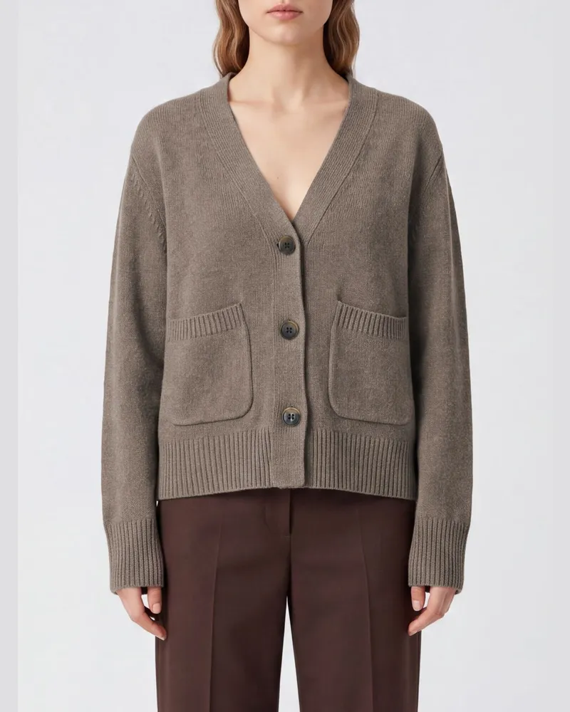 Lisa Yang V-Ausschnitt-Cardigan aus 100% Kaschmir mit Rippbündchen Kakao