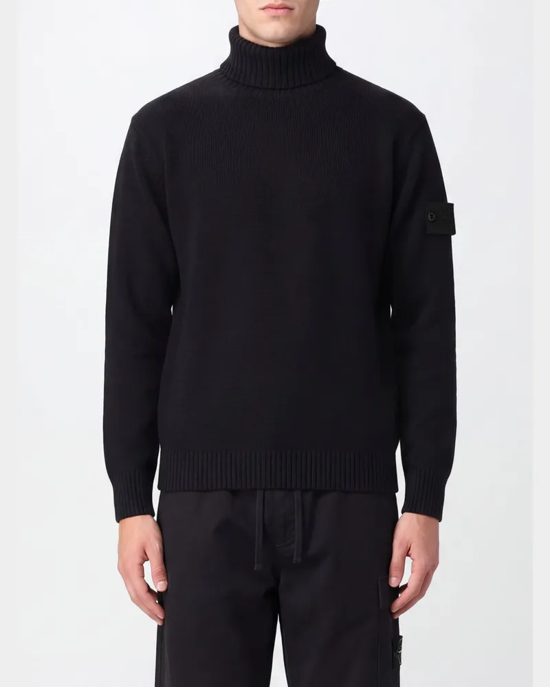 Stone Island Rollkragenpullover aus Baumwolle mit Compass-Logo am Ärmel Schwarz