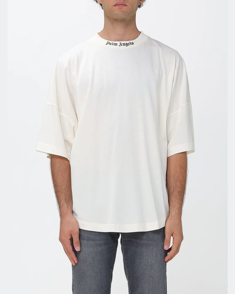 Palm Angels Relaxed-Fit-T-Shirt aus Baumwolle mit Logo und überschnittenen Schultern Weiß