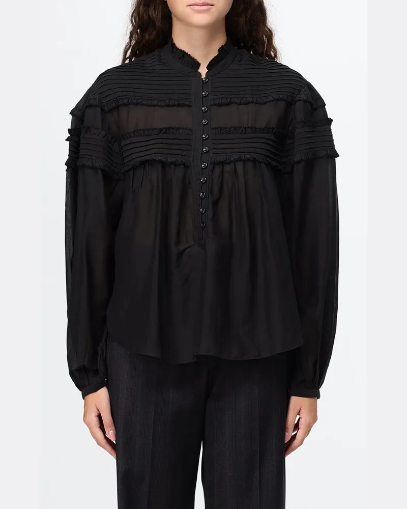 Étoile Isabel Marant Baumwollhemd mit Rüschen und Stehkragen Schwarz