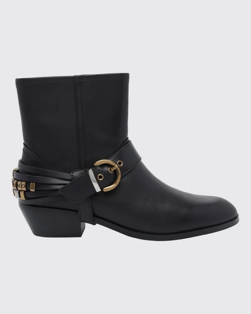 Pinko Niedrige Westernstiefel aus Glattleder mit Stickerei und spitzer Zehenpartie Schwarz
