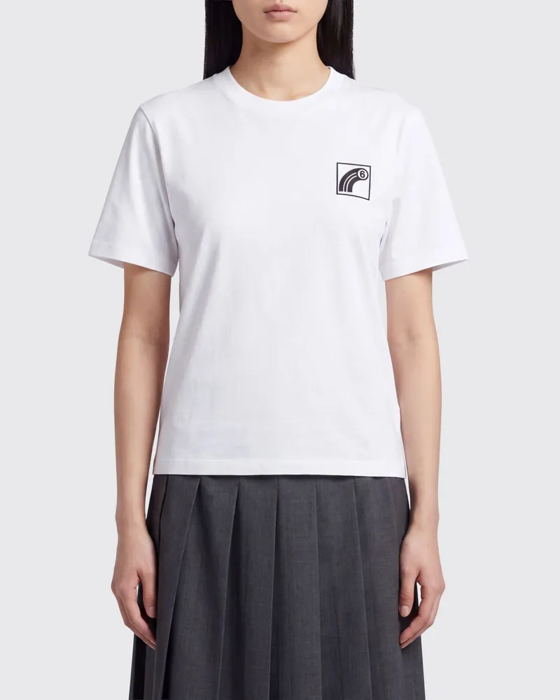 Maison Margiela T-Shirt mit Rundhalsausschnitt aus Baumwolle mit Logo-Slogan-Druck Beige