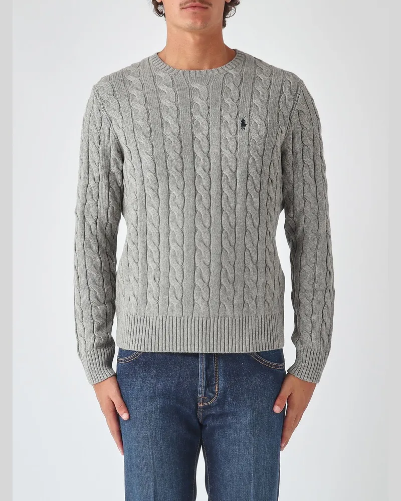 Ralph Lauren Baumwollpullover mit Rundhalsausschnitt und gesticktem Pony-Logo Grau