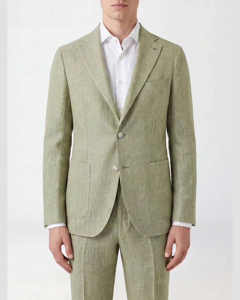 Tagliatore Einreihiger Blazer von aus Leinen und Baumwolle mit fallendem Revers Grün