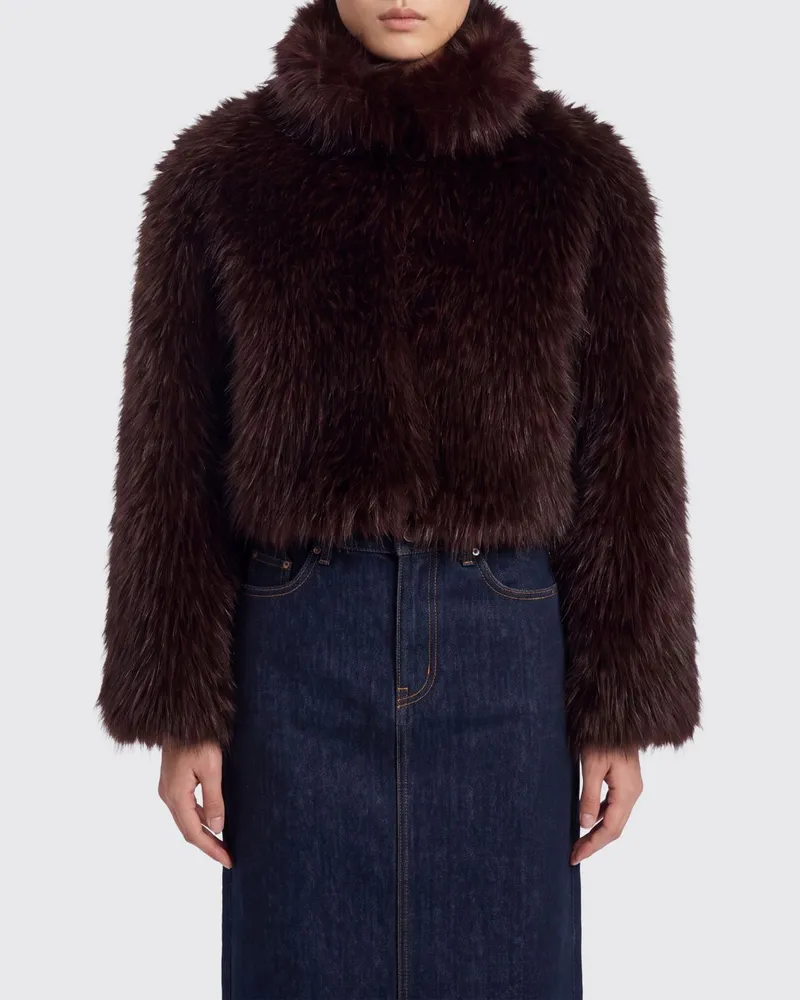 Pinko Gecroppte Stehkragenjacke aus Kunstpelz von Braun