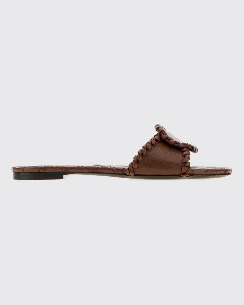 Burberry Slides aus geflochtenem Rindsleder mit niedrigem Absatz und geprägtem Logo von Braun