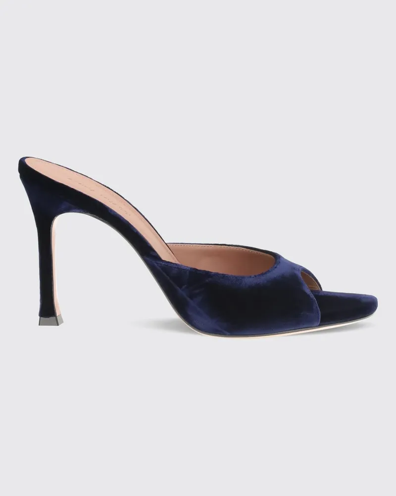 Amina Muaddi Alexa Samt-Mules von mit offener Spitze und Stiletto-Absatz Blau