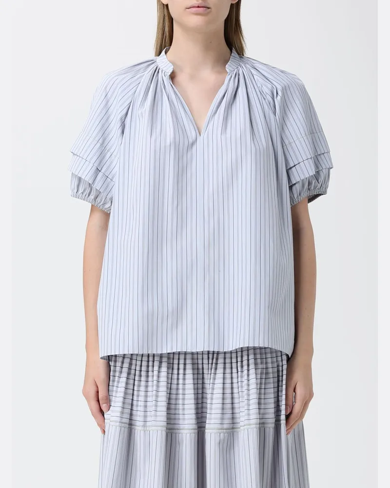 Paul Smith Gestreifte Baumwollmischbluse Hellblau
