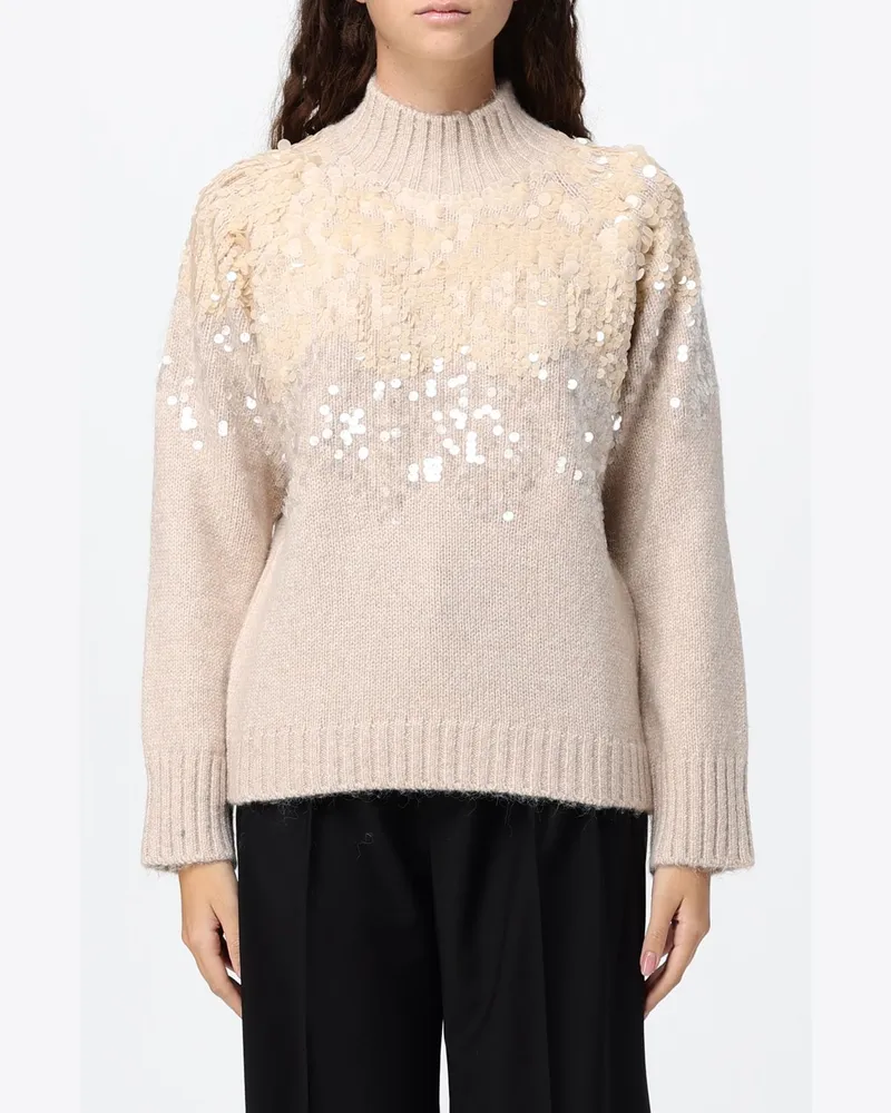Liu Jo Wollpullover mit Stehkragen und Paillettenstickerei Sand