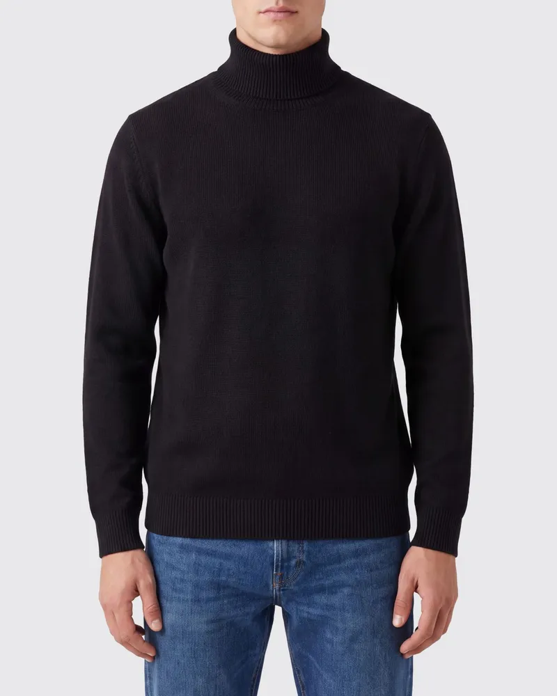 Roberto Collina Rollkragenpullover aus Merinowolle mit Rippbündchen Schwarz