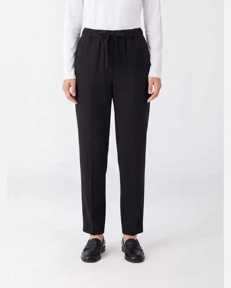 Semicouture Schmal geschnittene Hose aus Wollmischung mit Kordelzug in der Taille Blau
