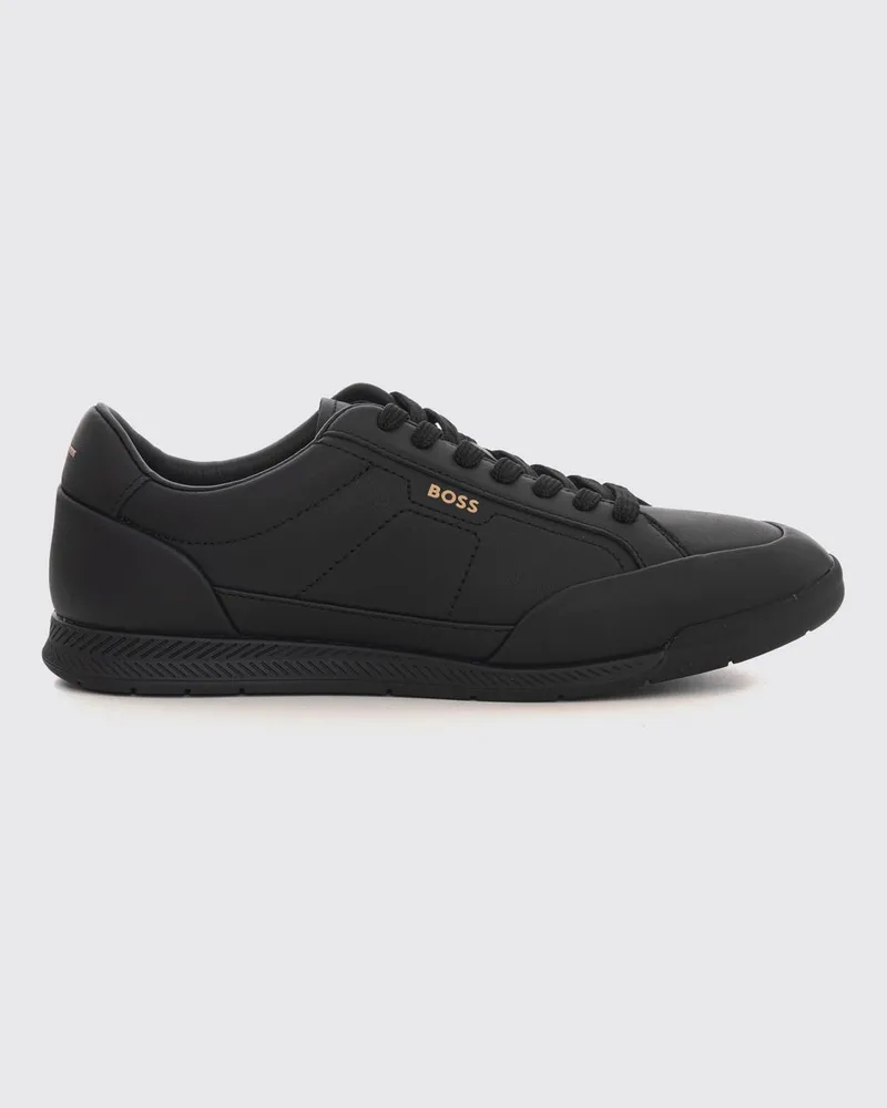 HUGO BOSS Low-Top Sneaker aus Leder mit aufgedrucktem Logo und kontrastierender Gummisohle Schwarz
