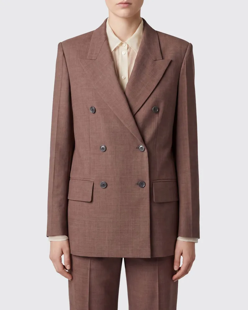 Erika Cavallini Zweireihiger Blazer aus reiner Schurwolle mit steigendem Revers Braun