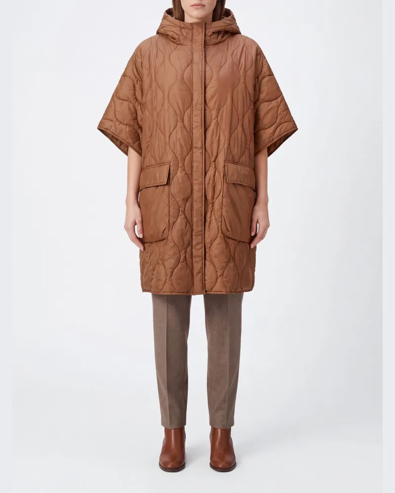 Woolrich Kurzärmeliger, knielanger Steppmantel mit Kapuze aus recyceltem Nylon Braun