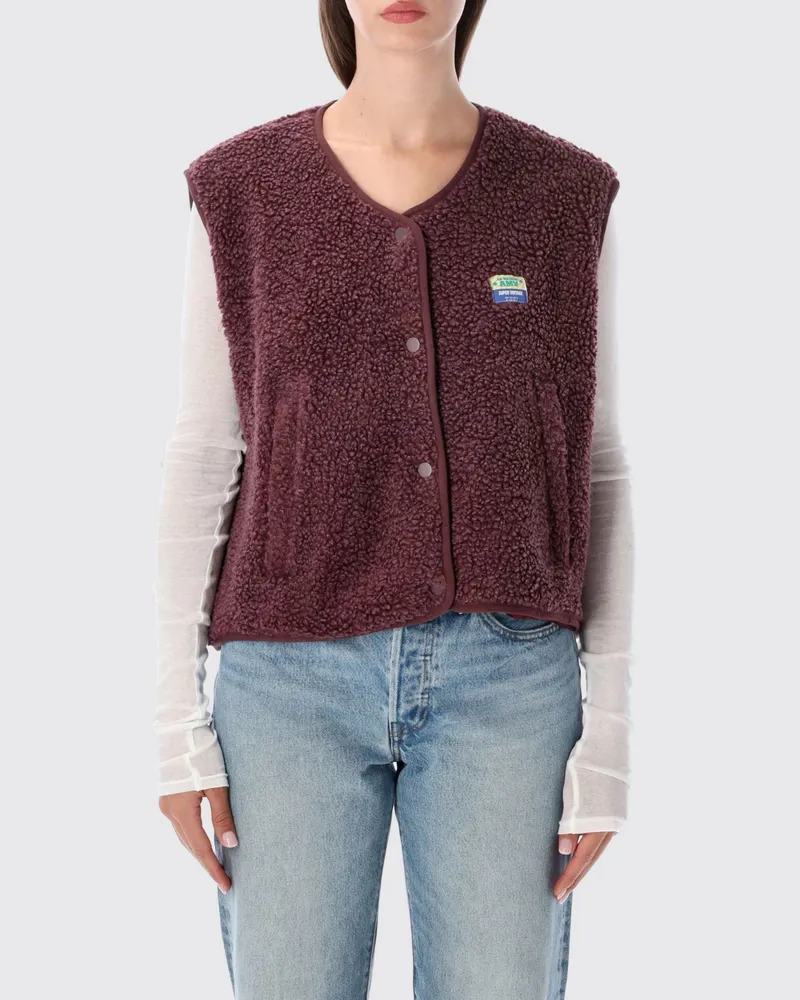 American Vintage Gepolsterte Fleece-Weste von mit Rundhalsausschnitt und Taschen Burgunderrot
