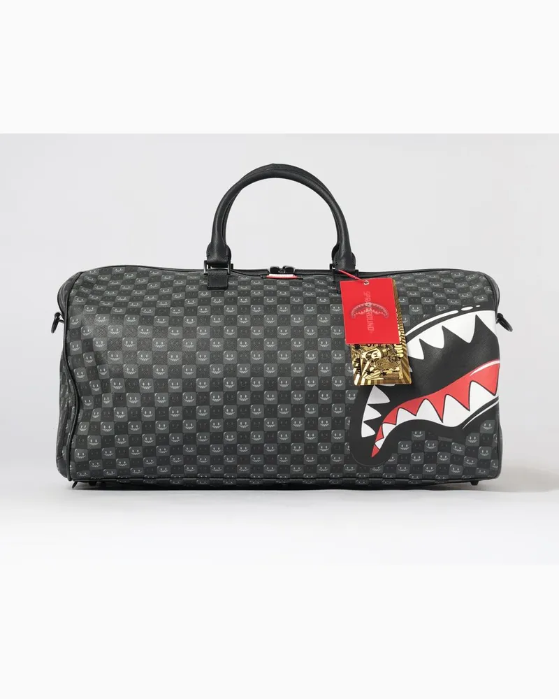 Sprayground Reisetasche mit Schachbrettmuster und Shark-Logo aus beschichteter Baumwolle Schwarz
