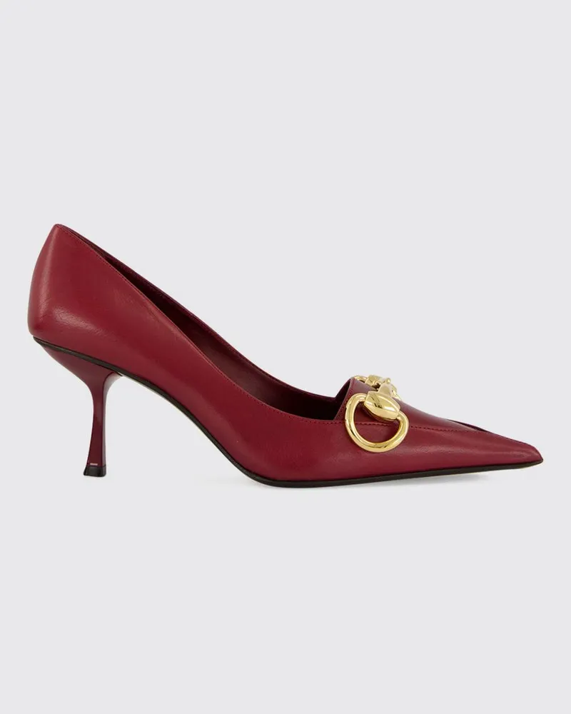 Gucci Pumps aus Leder mit Horsebit-Detail und mittelhohem Stiletto-Absatz Burgunderrot