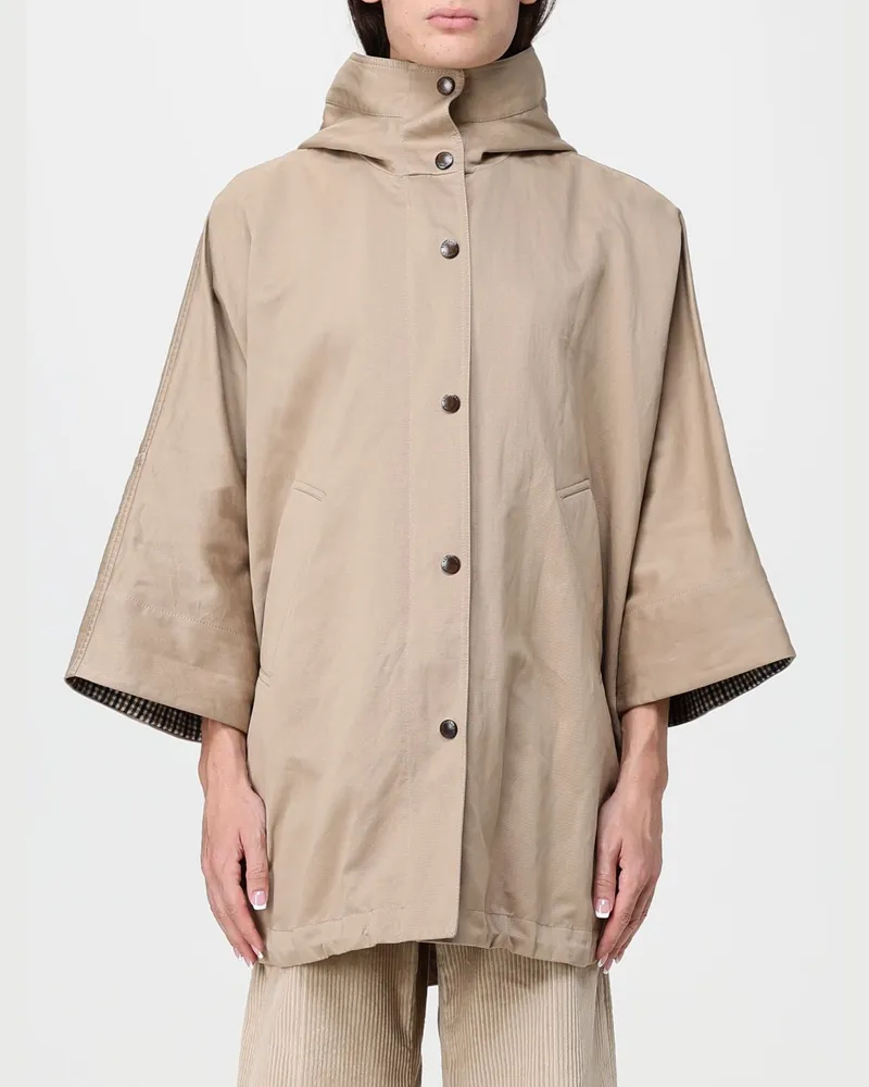 Brunello Cucinelli Kurzer Parka von aus Leinen-Baumwoll-Mischung mit Kapuze und überschnittenen Schultern Beige