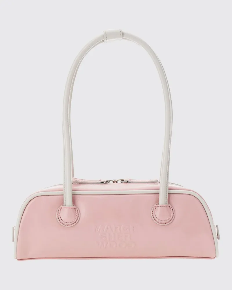 Marge Sherwood Zweifarbige Schultertasche aus Glattleder mit doppeltem Henkel Pink
