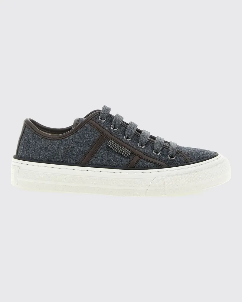 Brunello Cucinelli Plateau-Sneakers aus Schurwolle mit Monili-Verzierung Grau