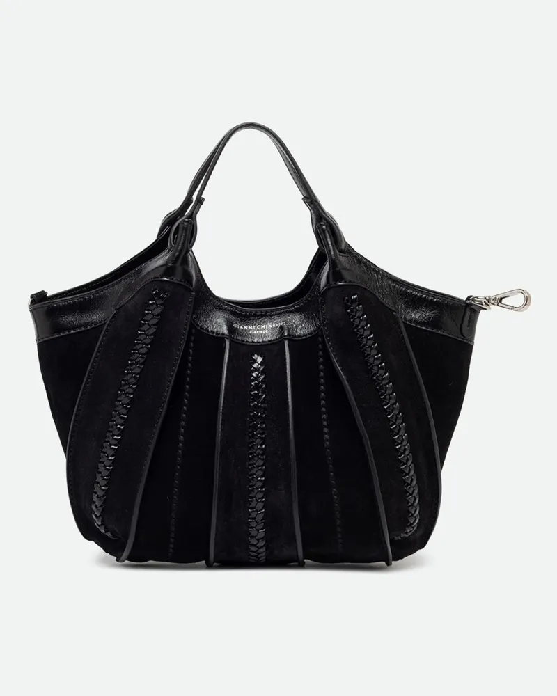 Gianni Chiarini Dua Handtasche aus besticktem, geflochtenem und Veloursleder Schwarz