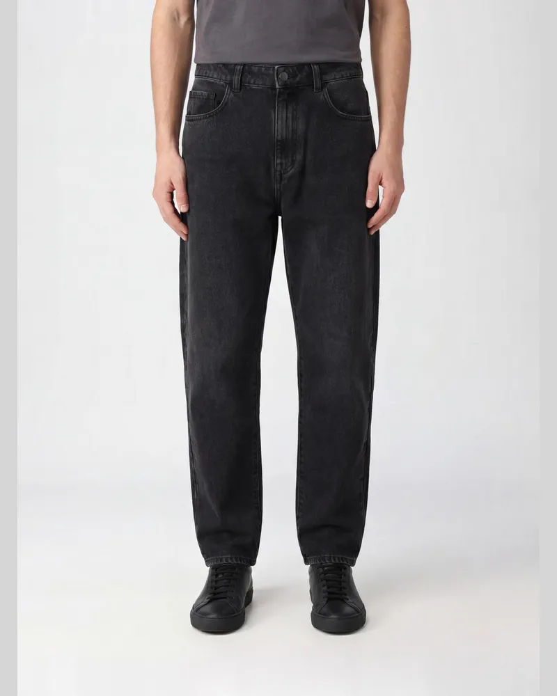 Canali Baggy Jeans D-Macro aus mittelhoher Baumwoll-Denim mit fünf Taschen Charcoal