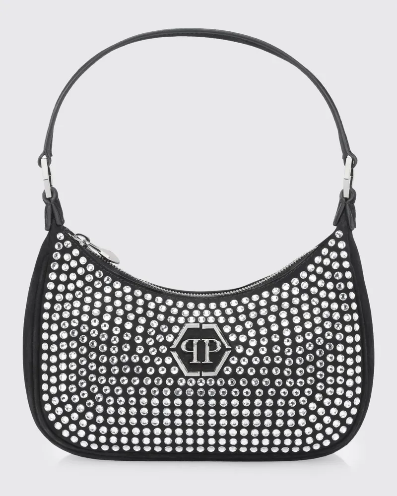 Philipp Plein Tasche aus Wildleder mit Strasssteinen Schwarz