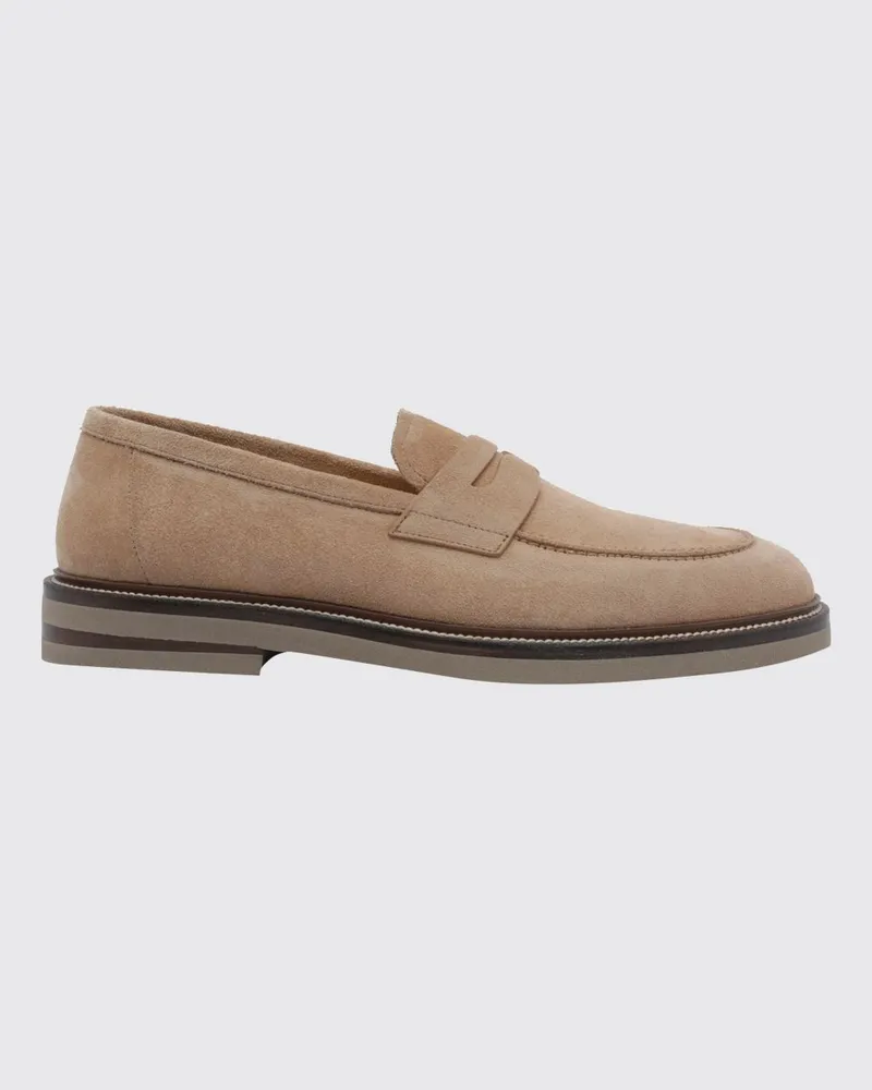 Brunello Cucinelli Penny-Loafer aus Velourskalbsleder mit Riemen Beige