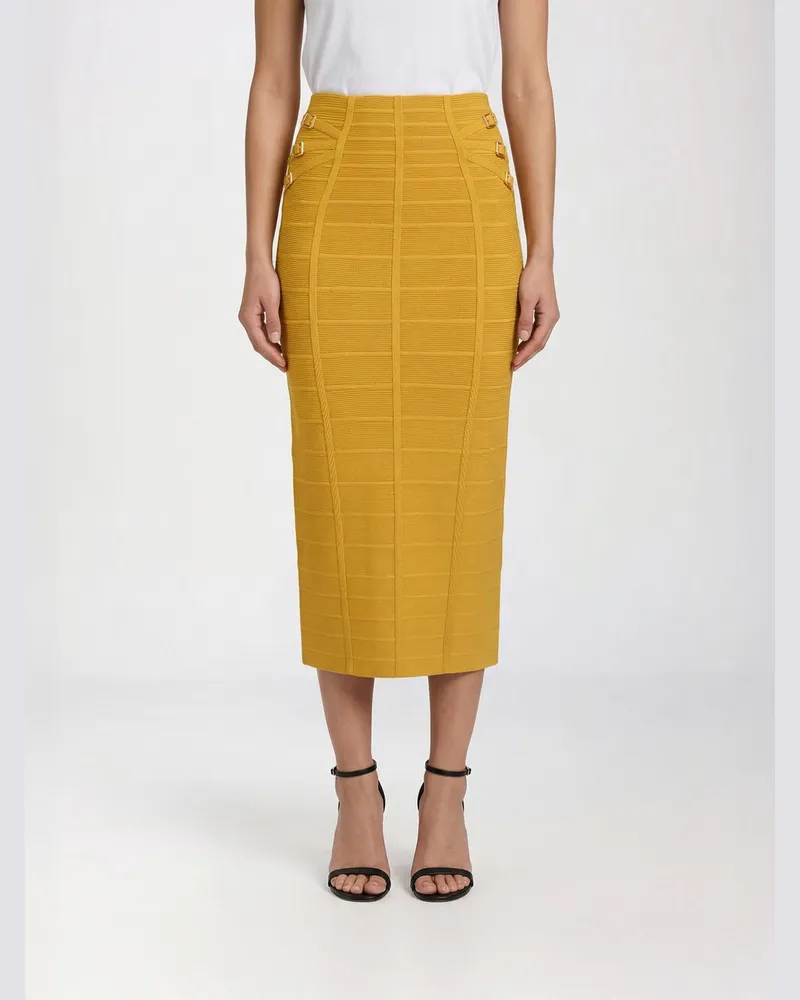 Elisabetta Franchi Bleistiftrock aus Stretch-Jersey Gelb