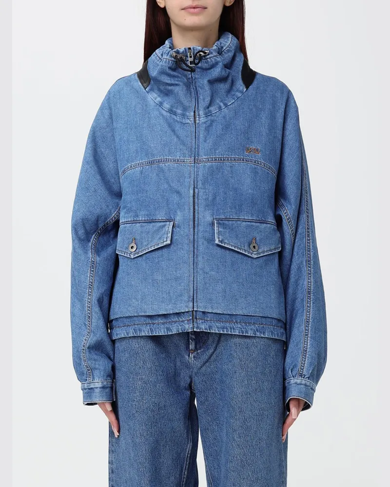 Loewe Kurze Jeansjacke aus Baumwolldenim mit Stehkragen und Reißverschluss Blau