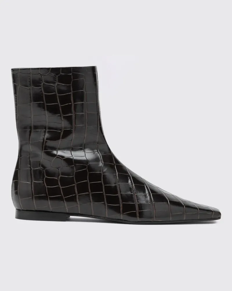 Totême Lederstiefeletten in Kroko-Optik mit spitzer Kappe und niedrigem Absatz Braun