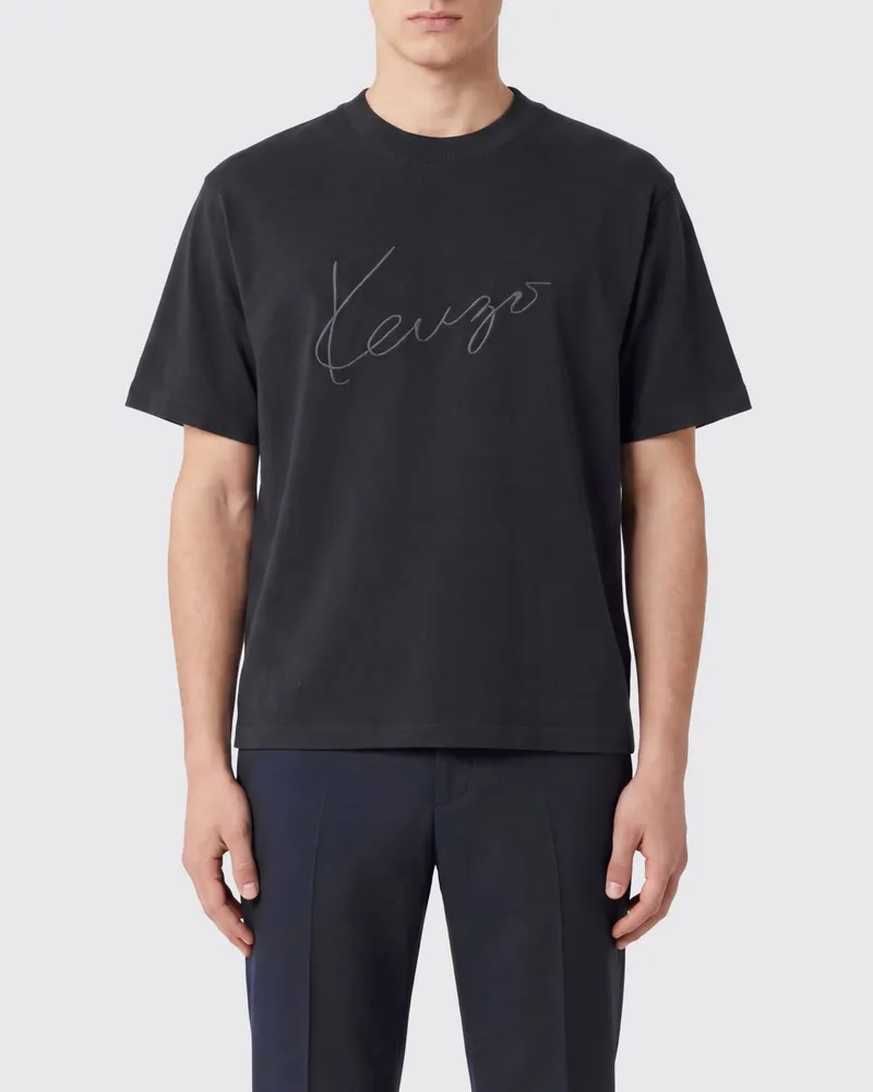 Kenzo T-Shirt aus reiner Wolle mit Logo und überschnittenen Schultern Schwarz