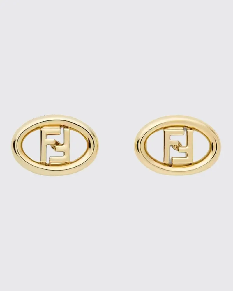 Fendi Ovale goldfarbene Metall-Ohrstecker mit FF-Monogramm Gold