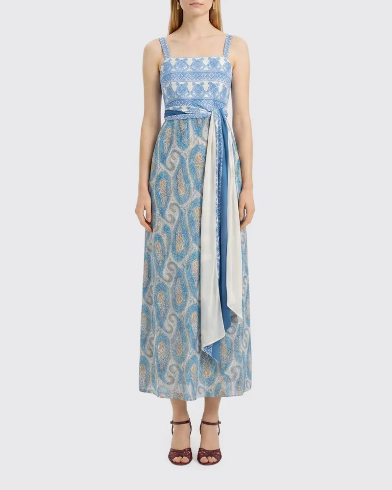 Etro Viskose-Midikleid mit Paisley-Print Blau