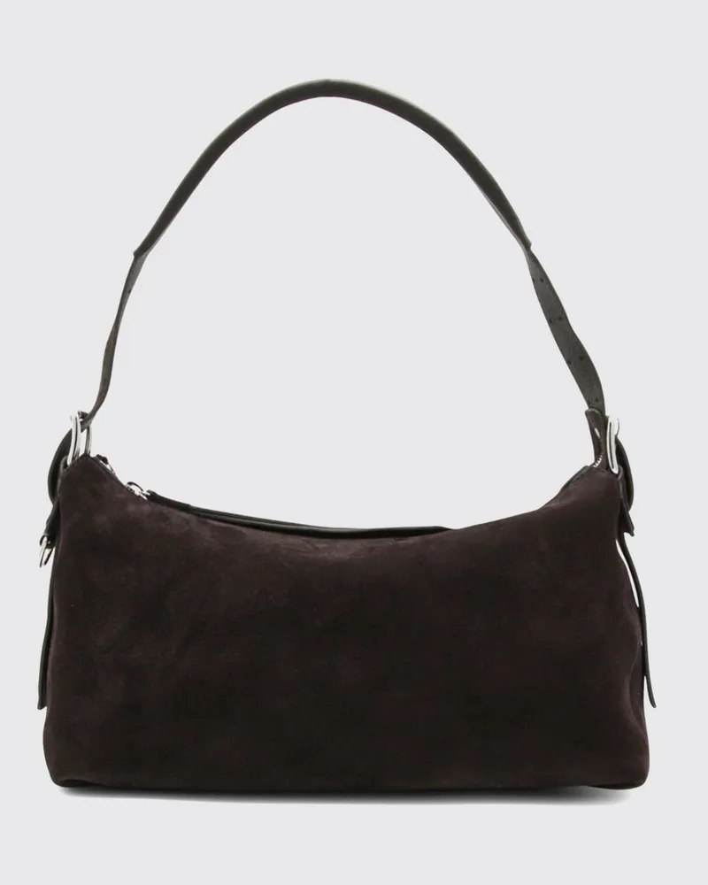 Christophe Lemaire Rechteckige Schultertasche aus Velourskalbsleder mit verstellbarem Henkel Ebony