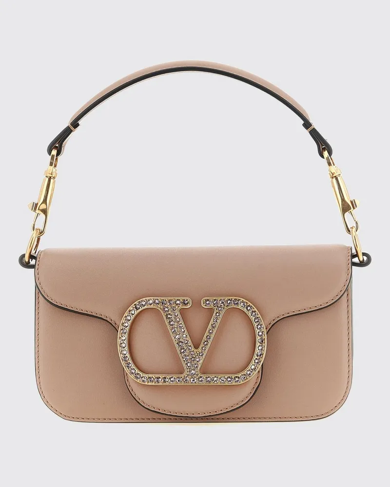 Valentino Garavani Locò Mini-Handtasche aus Leder mit Kristall-VLogo Pink