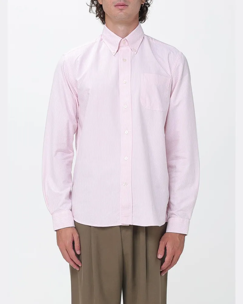 Sebago Gestreiftes Hemd aus Baumwollpopeline mit Button-Down-Kragen Pink