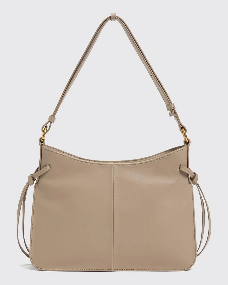 Twin-Set Schultertasche aus Glattleder mit verstellbarem Griff und Gurtbanddetails Beige