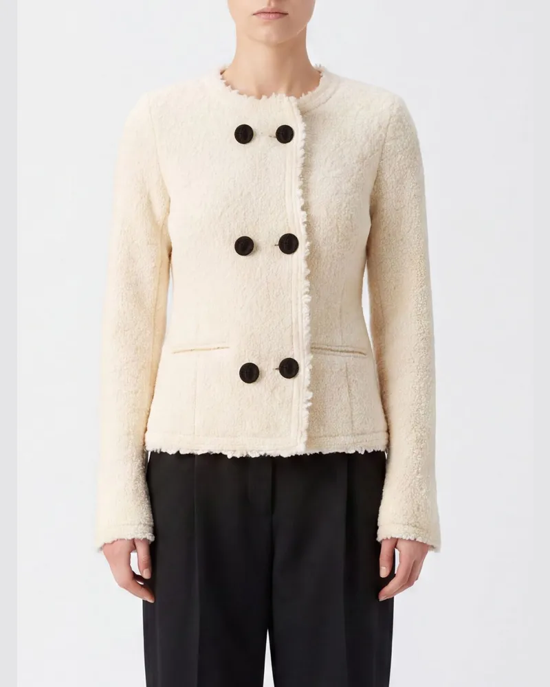 Isabel Marant Kurzer Zweireiher-Blazer aus Wollmischung mit ausgefranstem Saum Ecru