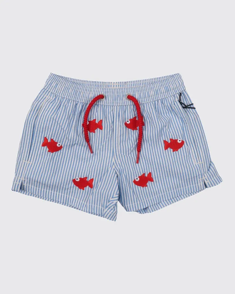 MC2 Saint Barth Gestreifte Badeshorts für Jungen aus Polyester mit Stickerei Bunt